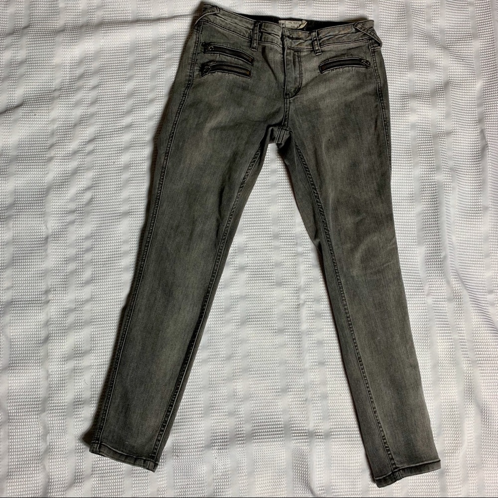 Free People Gray Zipper Skinny Jeans
